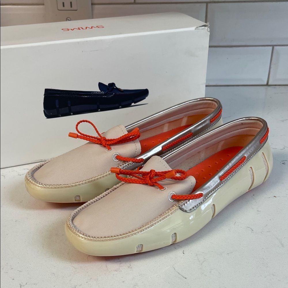 SWIMS Women Braided Lace - Loafer Beige / Orange Size 9.5 Worn 1-2 Run Small
